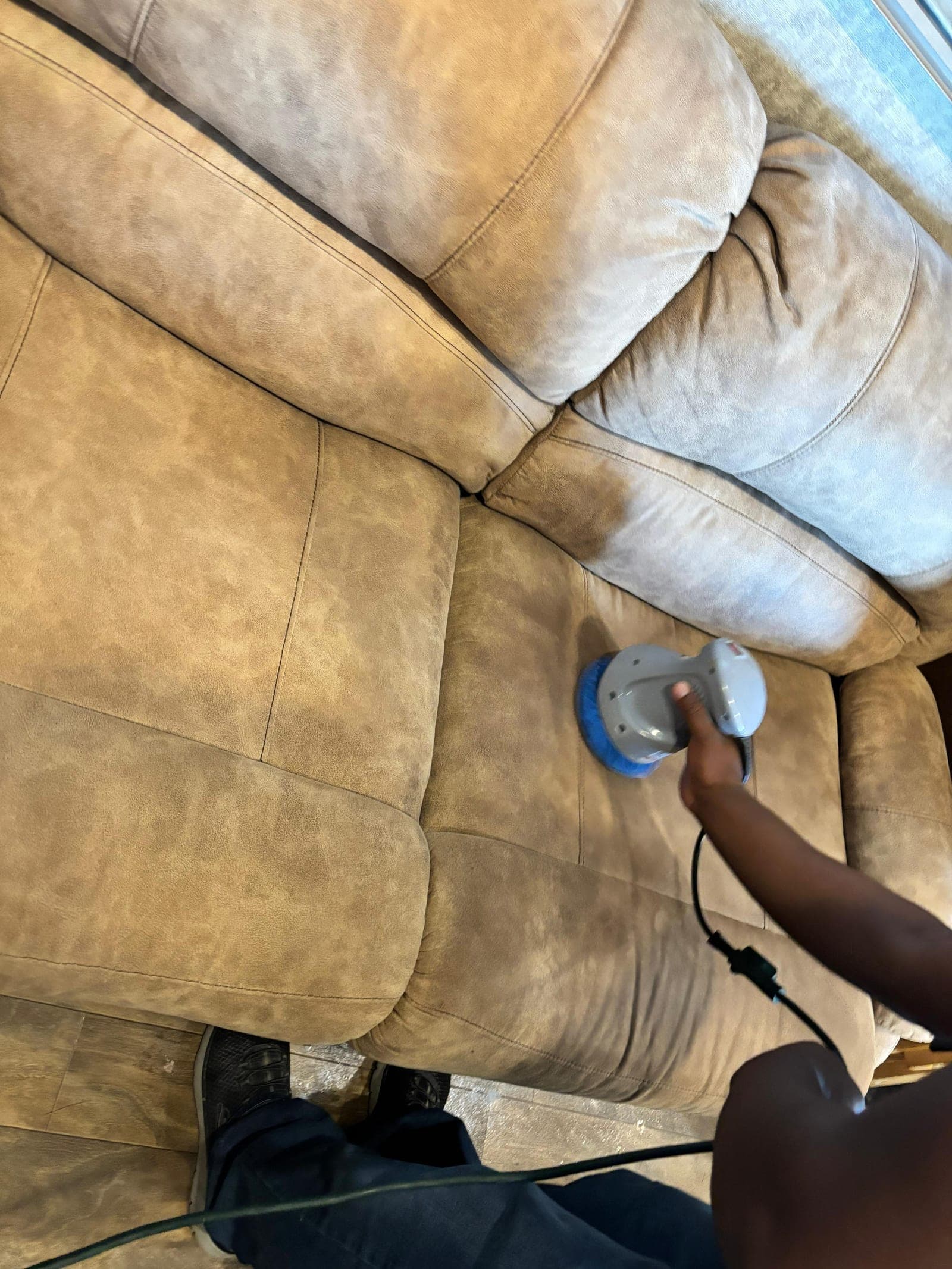 Microfiber couch cleaned during an upholstery and furniture cleaning job in Las Cruces, NM