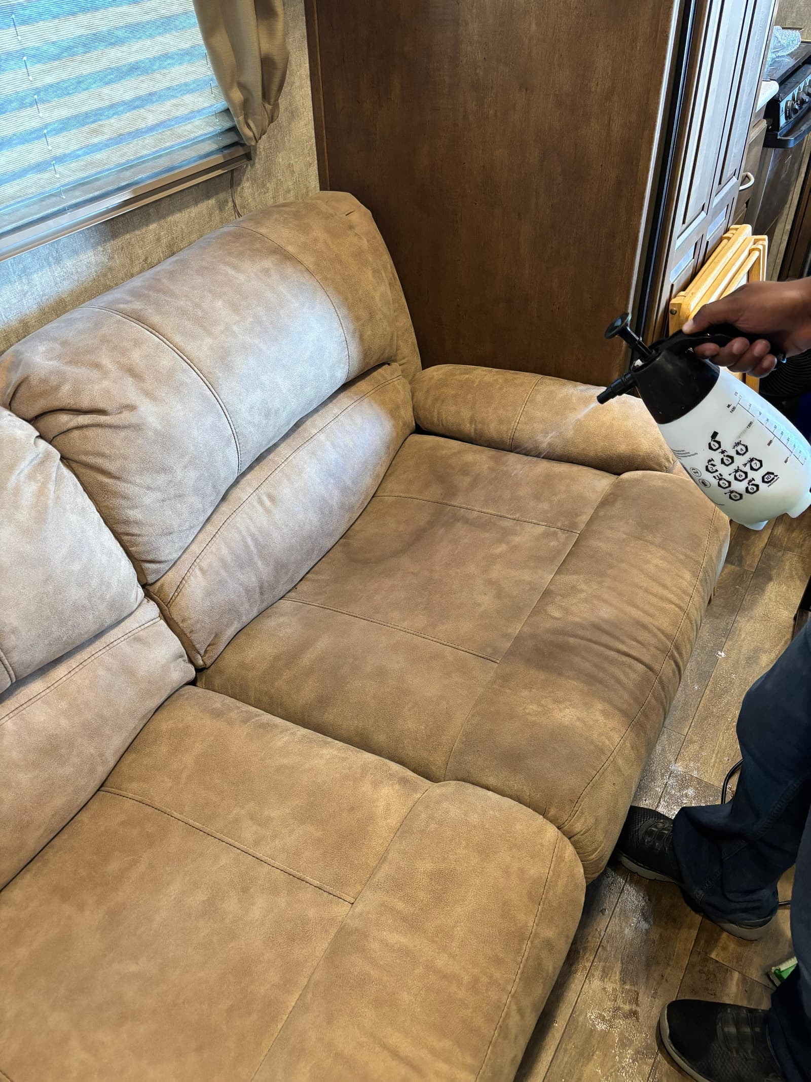 Reclining sofa upholstery cleaned during a furniture cleaning job in Las Cruces, NM