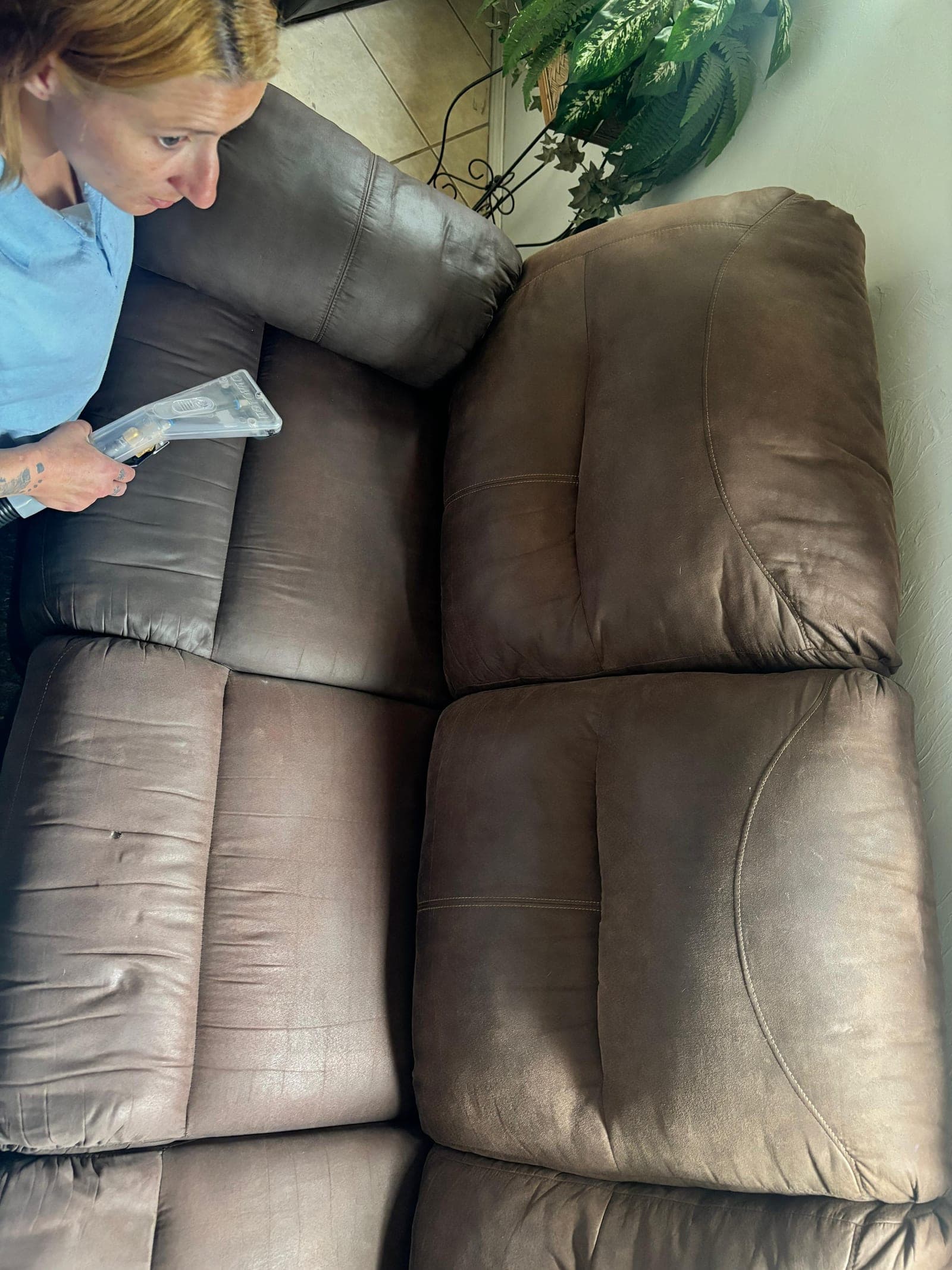 Sofa upholstery cleaned during a furniture cleaning job in Las Cruces, NM
